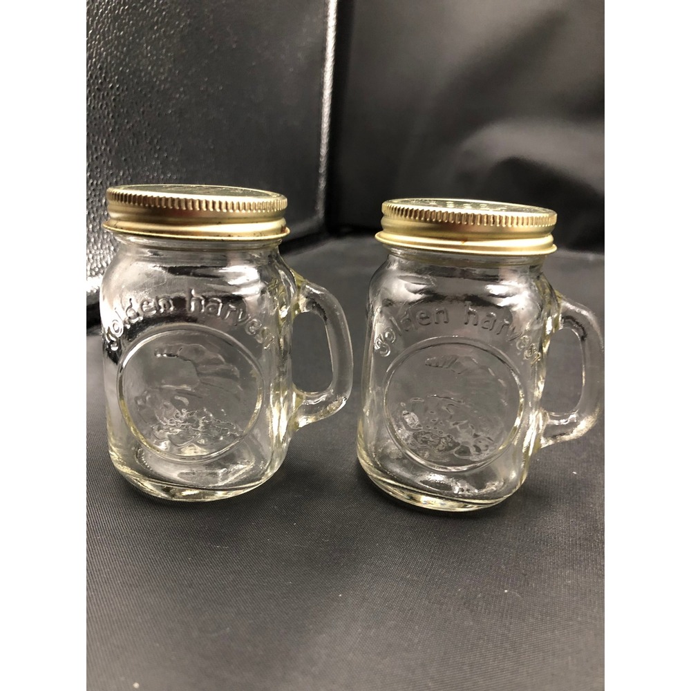 Golden Harvest Glass Salt & Pepper Shakers Mini Mason Jar Cornucopia Set of 2